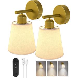 Wireless Wall Sconces Set of 2, 6000mAh Battery Operated Wall Sconce with 3 Color Temperature Bulb and Remote, Dimmable Magnetic Wall Sconce for Bedroom, Living Room, Dinning Room