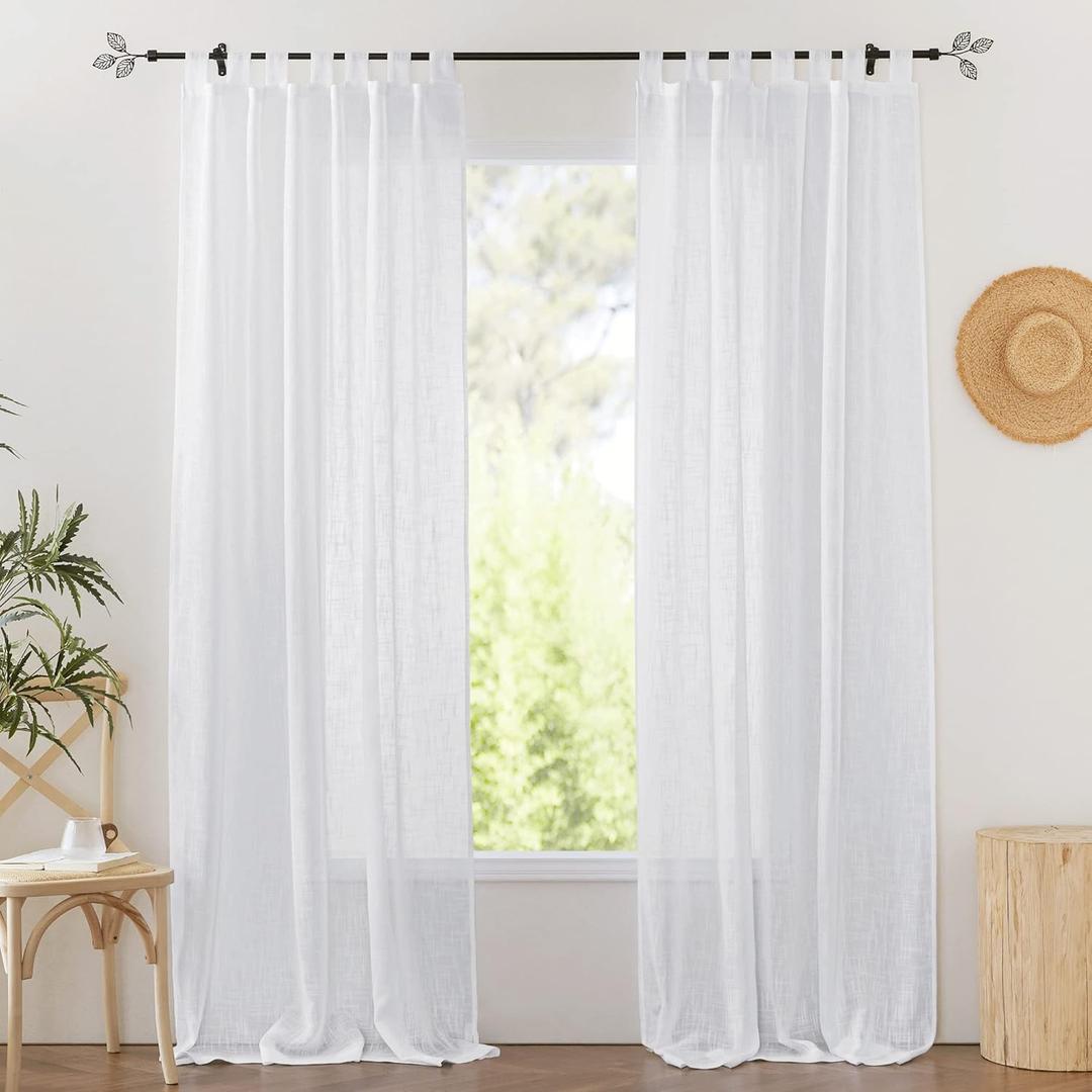 RYB HOME White Sheer Curtains for Living Room Privacy Semi Sheer Linen Curtains Light Glare Filtering for Bedroom Dining Office Window, 52 inches Wide x 84 inches Long, 2 Panels, White