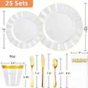 175PCS Gold and White Plastic Dinnerware Set, Plastic Party Plates for 25 Guests, 50 Disposable Plates, 25 Heavy Duty Silverware, 25 Cups, 25 Napkins for Party and Wedding