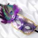 Halloween Masquerade Masks for Women - 2025 Peacock Feather Mask for Men Couples, 1920s Venetian Eyemask for Party (Gold and Purple)