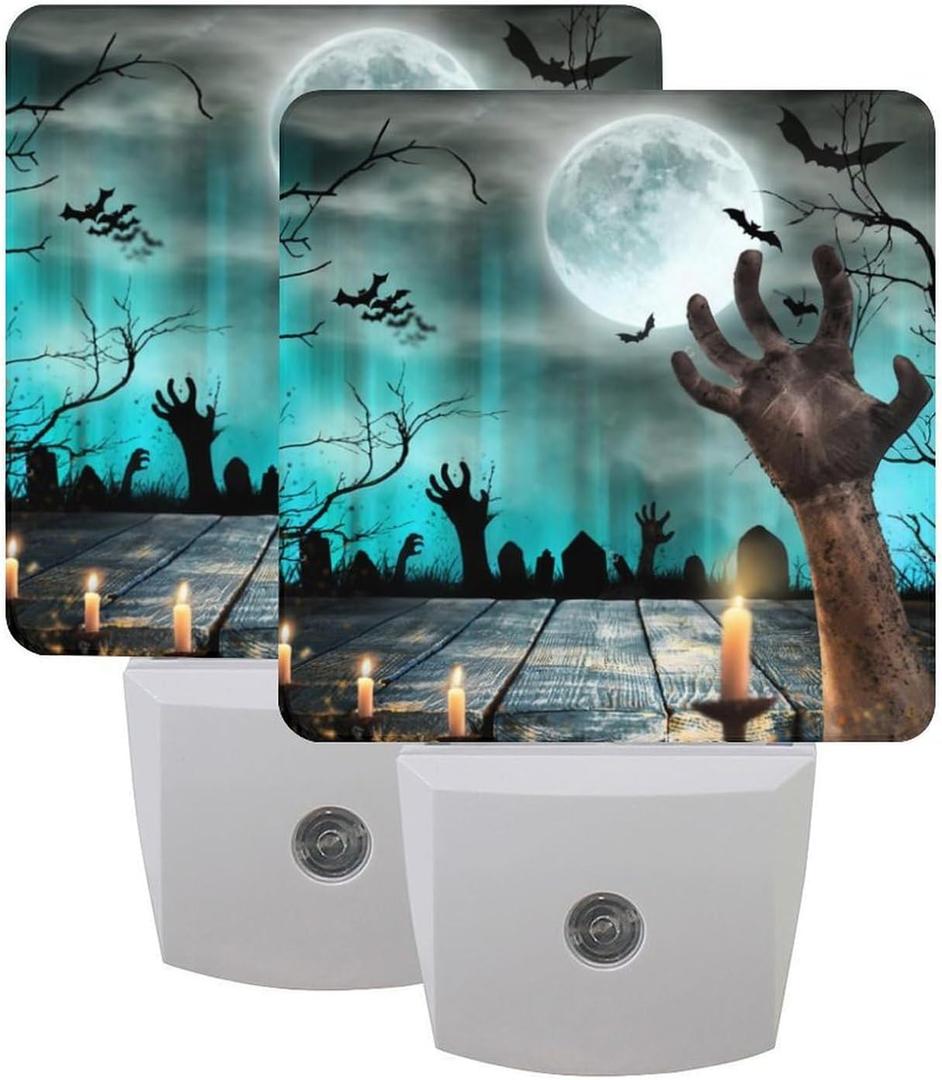 2Pack Halloween Night Light Plug-in,Dusk to Dawn Smart Sensor Led Nightlight for Bedroom Bathroom Kitchen Hallway Stairs Energy Efficient Decor Desk Lamp (color-12)