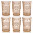Kingrol 6 Pack 12 oz Colored Drinking Glasses, Premium Glassware Set for Water, Juice, Beverages, Cocktail - Romantic Embossed Design - for Wedding Party, Daily Use