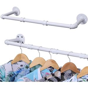White Industrial Pipe Clothing Rack, 30 Inch Pipe Clothes Rack, Wall Mounted Detachable Garment Bar, Heavy Duty Iron Hanging Rod for Closet Storage