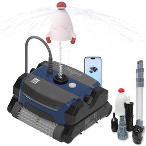 Robotic Pool Vacuum Cleaner, Wall-Climbing, 56ft Cord, Blue | 360° Kink-Free patented tech, 150W strong suction, top large filter, built-in underwater fountain & rocket toy launcher