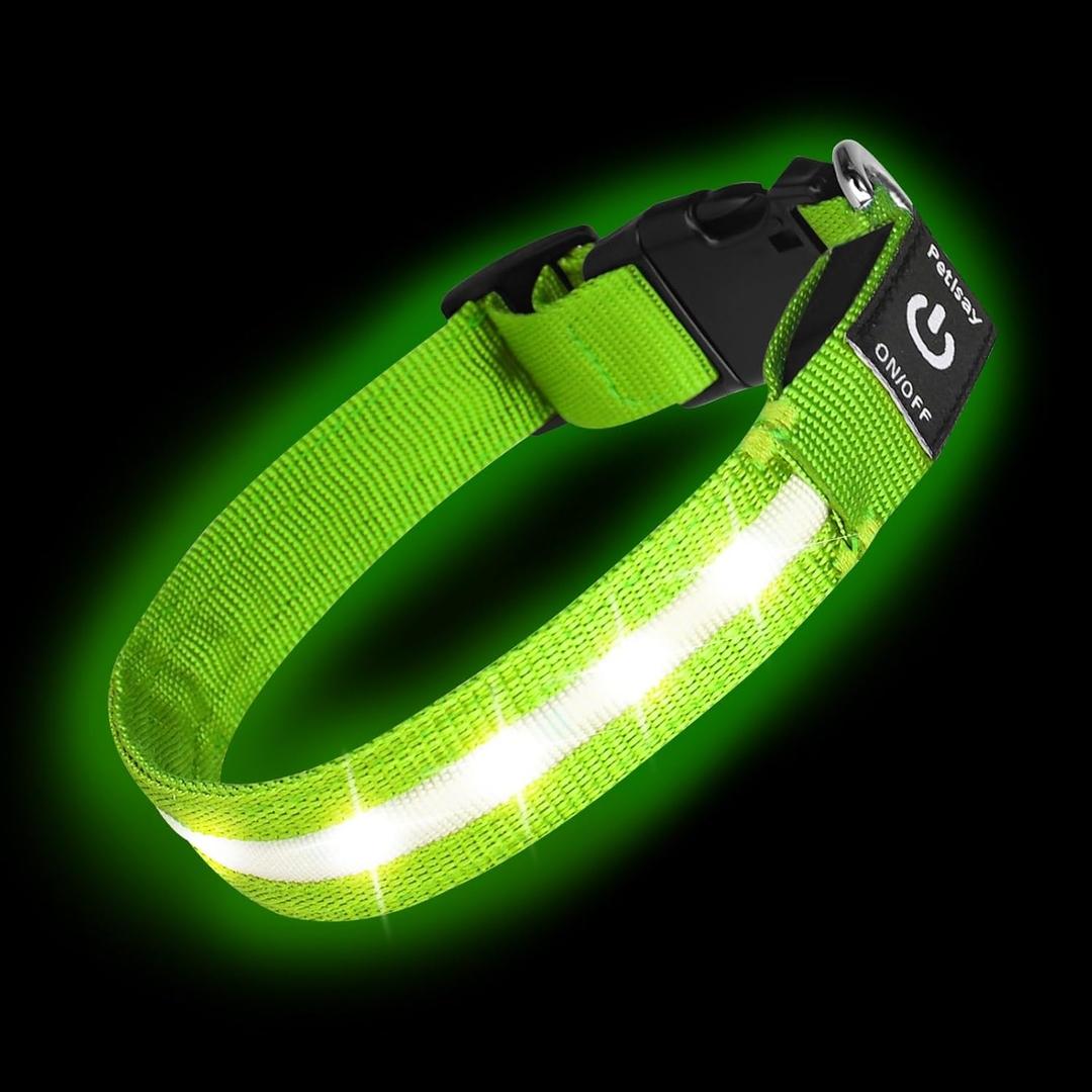 Super Bright LED Dog Collar - Fully Waterproof & Adjustable Glow Collar - USB-C Rechargeable for Night Walking, Safety - Flashing Lighted Collar for Dogs(Green,Small) (Small (11" - 15.5"))