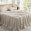 Andency Oatmeal King Size Sheets Set, 100% Viscose Derived from Bamboo, Cooling King Sheets, Deep Pocket Up to 16", Silky Soft Bed Sheets, Hotel Luxury Breathable Bedding Sheets & Pillowcases