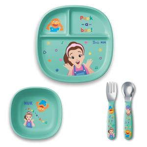 NUK Ms Rachel Tableware Set, Toddler Plate and Bowl, and Toddle Utensils - Fork and Spoon, Kids Dining Set, BPA-Free, Dishwasher-Safe