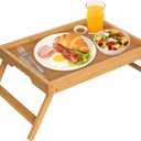 Artmeer Bed Tray Table with Folding Legs,Bamboo Breakfast in Bed for TV Table, Laptop Computer Tray,Eating,Snack Tray(Bamboo) Large Size