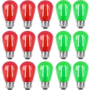 15 Pack S14 Colored LED Bulbs Red and Green Christmas LED Replacement Bulb 2W Outdoor String Light Bulb Plastic Shatterproof Edison bulb E26 Base Decorative Bulb for Christmas Patio Home Decor