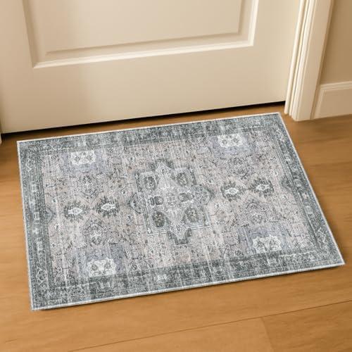 Muddy Mat® Blue Bell 2x3 Washable Area Rugs for Living Room, Bedroom & Dining Room – Modern Soft Low Pile Non Slip Carpet – Pet Friendly Waterproof Foldable Rugs for Home