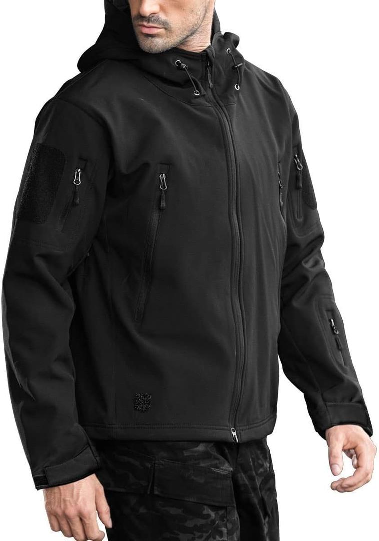 FREE SOLDIER Men's Outdoor Waterproof Soft Shell Hooded Military Tactical Jacket (Medium, Black)