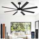 Depuley 66" Ceiling Fans with Lights: Black Indoor/Outdoor Ceiling Fan for Patios Living Room - 8 Blades Dimmable Large Ceiling Fans with Remote APP Control Timer Reversible Quiet DC Motor 6 Speeds