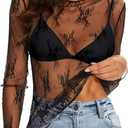 WIHOLL Womens Mesh Sheer Tops Sexy Crew Neck Summer Loose FIt Party Clubwear Shirts (Small, 1-a Black)