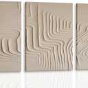 3Pcs Framed Beige Cream Abstract Textured Line Art Curved Canvas Wall Art Prints Posters Pictures Paintings Wall Decor for Minimalist Boho Living Room Bedroom Office Decoration