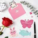 3 x 36 Pack Valentines Day Cards for Kids School  Adorable Die-Cut Animal & Food Classroom Valentines with Pink Envelopes & Stickers, 9 Cute Designs for Boys, Girls & Teachers