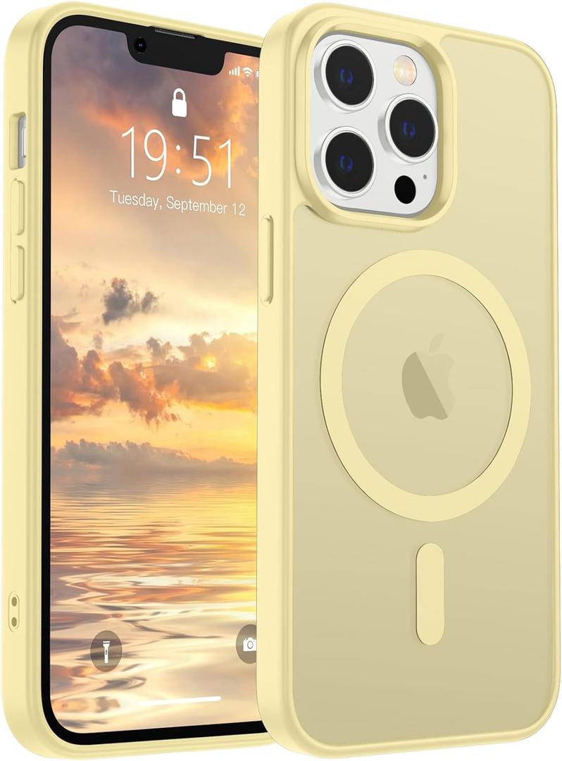 SUPFINE Magnetic for iPhone 12 Pro Max Case (Compatible with MagSafe) (Military Grade Drop Protection) Slim Translucent Matte Shockproof with Anti-Fingerprint Phone Case,Buttercream Yellow