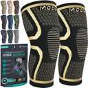Modvel Compression Knee Brace for Women & Men, 2-Pack Knee Brace for Running Knee Pain, Knee Support Compression Sleeve, Workout Sports Knee Braces for Meniscus Tear, ACL & Arthritis Pain Relief (Medium, High-Copper)