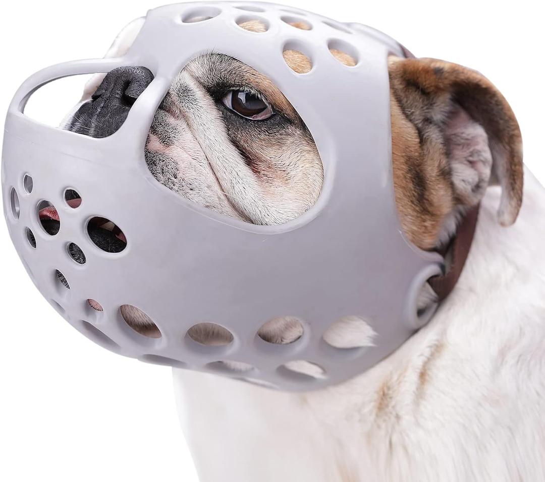 BARKLESS Dog Muzzle for Short Snout, Soft English Bulldog Muzzle for Biting, Chewing, Licking, Flat-Faced Bulldog Mouth Guard for Aggressive Dogs Grooming Walking, Allows Drinking, XL 