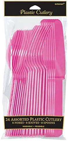 Assorted Bright Pink Plastic Cutlery (Pack of 12) - Elegant, Durable & Disposable Party Supplies for Every Occasion