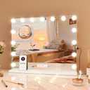 Vanity Mirror with Lights and Speaker, Lighted Vanity Mirror with 15 LED Bulbs, 3 Color Modes, Support Answer Call, Touch Screen, USB Charging Port, Light up Mirror for Bedroom, Tabletop, 23" x 18"