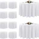 9 Pack White Round Tablecloths, 120 Inch Stain Resistant and Wrinkle Polyester Fabric Washable Table Clothes Cover for Kitchen Dining, Wedding, Reception Banquet, Birthday Party, Buffet Restaurant