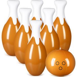 7 Pcs Giant 27 Inch Thanksgiving Turkey Legs Inflatable Bowling Set Turkey Pumpkin Theme 6 Giant 27" Pins and 9" Ball for Indoor Outdoor Fall Thanksgiving Carnival Gift Party Adult Games