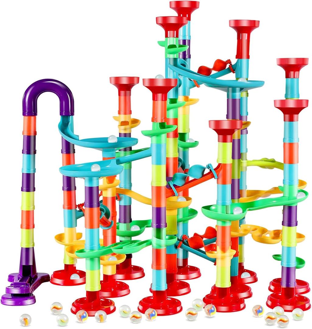 197Pcs Marble Run,Marble Maze Game Construction Building Blocks Toys for Kids,Marbles Track Race Set Educational Learning Toy Gift for Boys Girls(147Parts+50Glass Marbles)