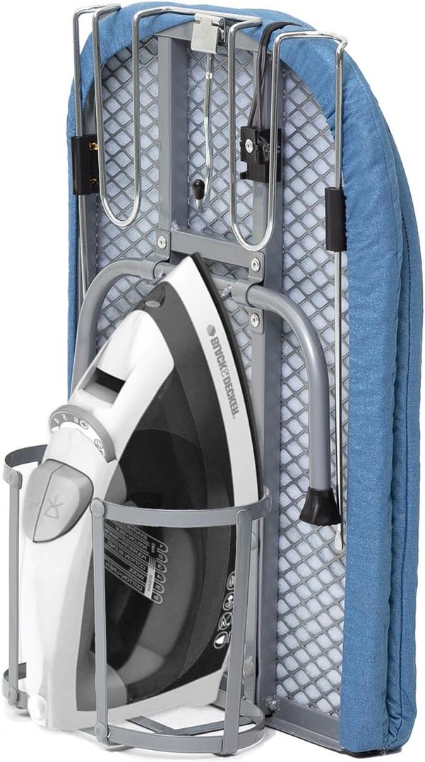 Metal Foldable Iron Board with Iron Holder, RAINHOL Small Ironing Board Tabletop with Heat Resistant Cover, 31x12 Mini Compact Ironing Table for Dorms, Aprtment, Blue