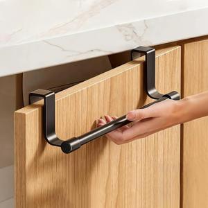 Door Towel Rack for Bathroom Kitchen,Black Over Cabinet Towel Bar,Stainless Steel Kitchen Towel Hanger - 9 * 2.4in