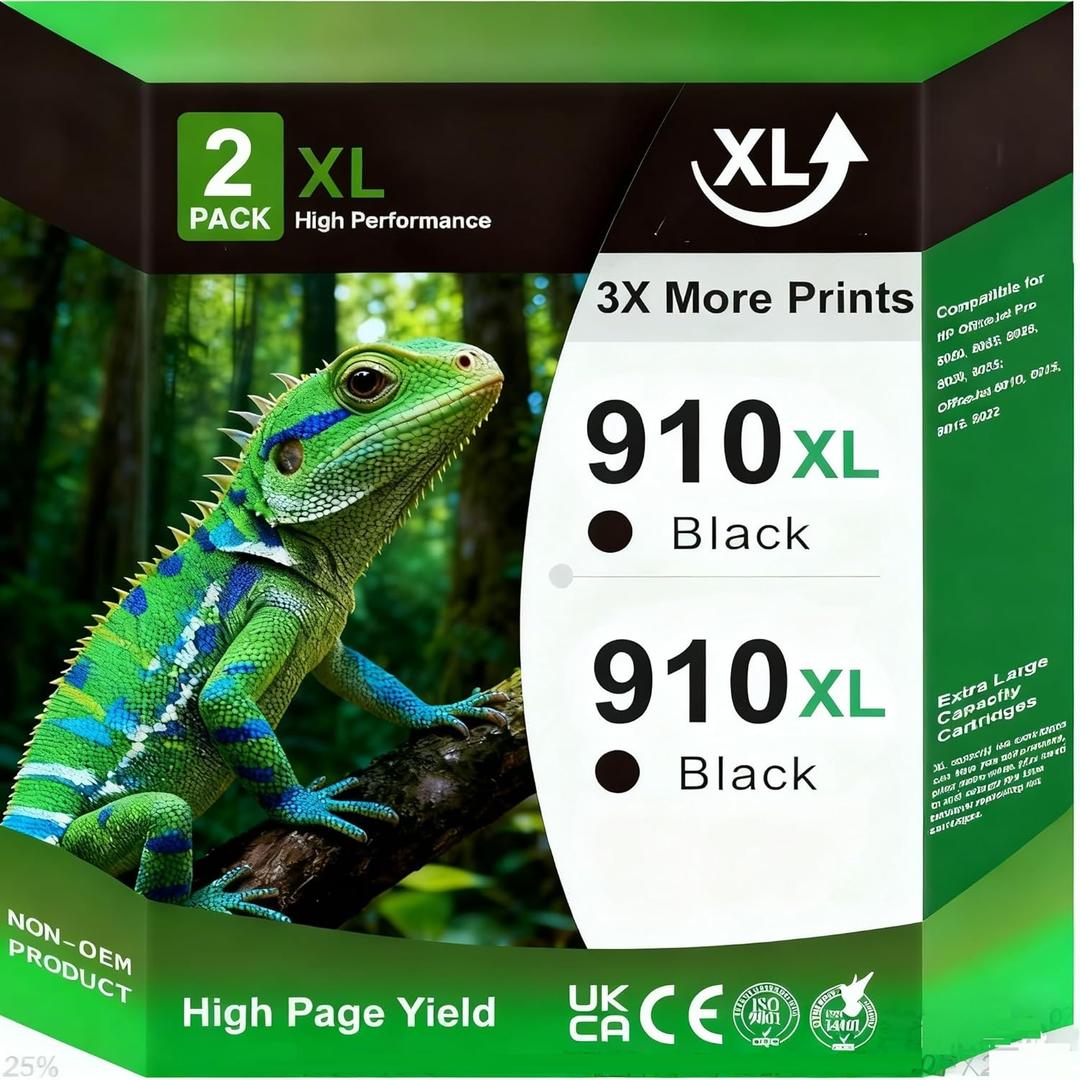 Printer Ink 910 910XL Black Ink Cartridges (2 Pack) Replacement for HP 910XL Ink Cartridges for HP Printers Work with OfficeJet Pro 8020 8025 8028 8035 8030 OfficeJet 8010 8022 8015 8018