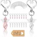 Dreamtop 30 Sets Angel Keychains Favor Angel Charms Angel Wing Pendant with Thank You Tags Drawstring Organza Bag Guest Return Gifts for Wedding Baby Shower Baptism Favors for Girls (Pink+White)
