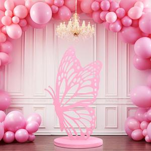 3ft Wood Butterfly Prop Large Butterfly Wings Cutout Standing Backdrop Princess Prop Decoration for Baby Shower Birthday Party(Pink)
