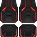 PIC AUTO Heavy Duty Rubber Floor Mats, Red Aluminum Film Car Mats Set, Front and Rear Car Mats with Anti-Slip Backing, All Weather Protection, Trim-to-Fit for Automotive SUV, Sedan, Van