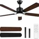 52 inch Ceiling Fans with Lights and Remote Control, Black