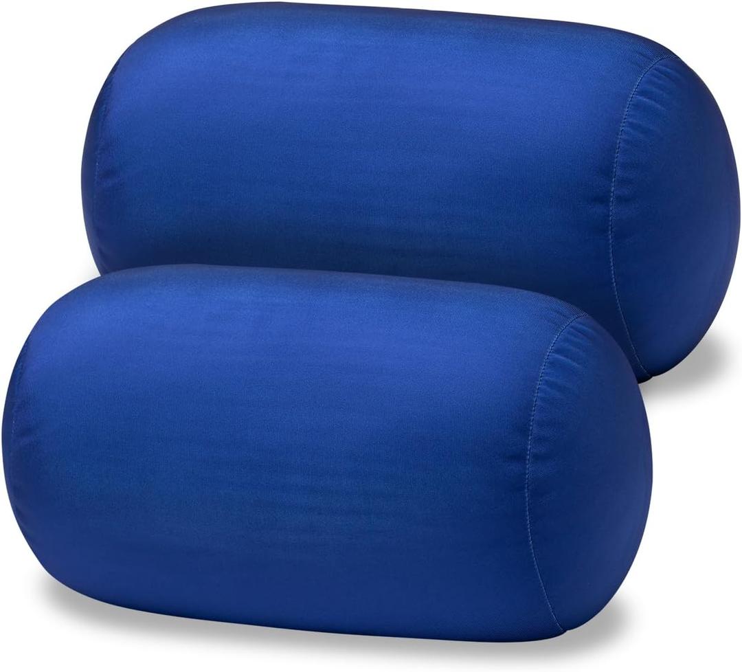 Squishy Microbead Bean Neck Pillow 2Pcs Bolster Tube Body Pillow for Sleeping Smooth Cool Touch Fabric Neck & Back Support Throw Travel Pillow Fun Colors (Navy Blue 2Pcs)