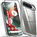 3 x Oterkin for Google Pixel 9 Pro XL Case Clear, [20X Anti-Yellowing] Transparent Shockproof Pixel 9 Pro XL Phone Case with [Tempered Glass Screen Protector][Built-in 4 Airbags][10FT Military] (Black)