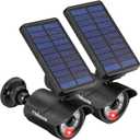 Maksone Solar Lights Motion Sensor Security Light METAL Finishing, Fake Camera Red Indicator Dummy Camera IP66 Waterproof Lamp Outdoor Landscape&Wall mount Highly Bright 2400mAh for garden yard 2 Pack