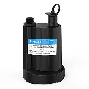 Acquaer Submersible Water Pump 1/6 HP Sump Pump Thermoplastic Utility Pump Small Electric Water Pump 1750GPH Water Remove for Basement Hot Tubs Garden Pool Cover Draining with 10 ft Cord