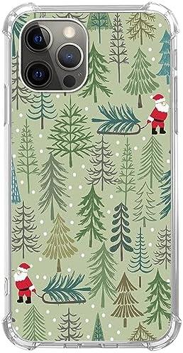 Green Christmas Trees Phone Case for iPhone 14 Pro Max, Cute Christmas Santa Claus in Forest Cover for Teens Men Women, Trendy TPU Bumper Phone Case Cover for iPhone 14 Pro Max