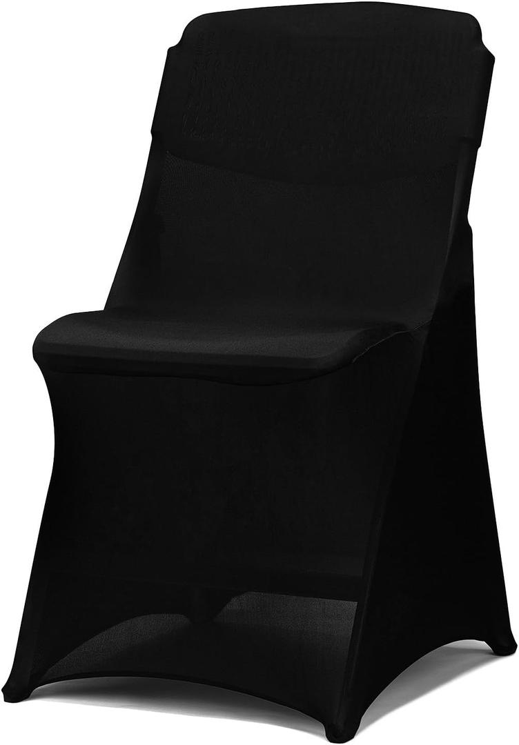 50 Pack Black Folding Chair Covers for Party, Spandex Chair Covers for Wedding, Stretch Seat Cover 50 Pieces, Universal Fitted Polyester Slipcovers for Dining Chairs, Parties & Banquet (50 PCS)