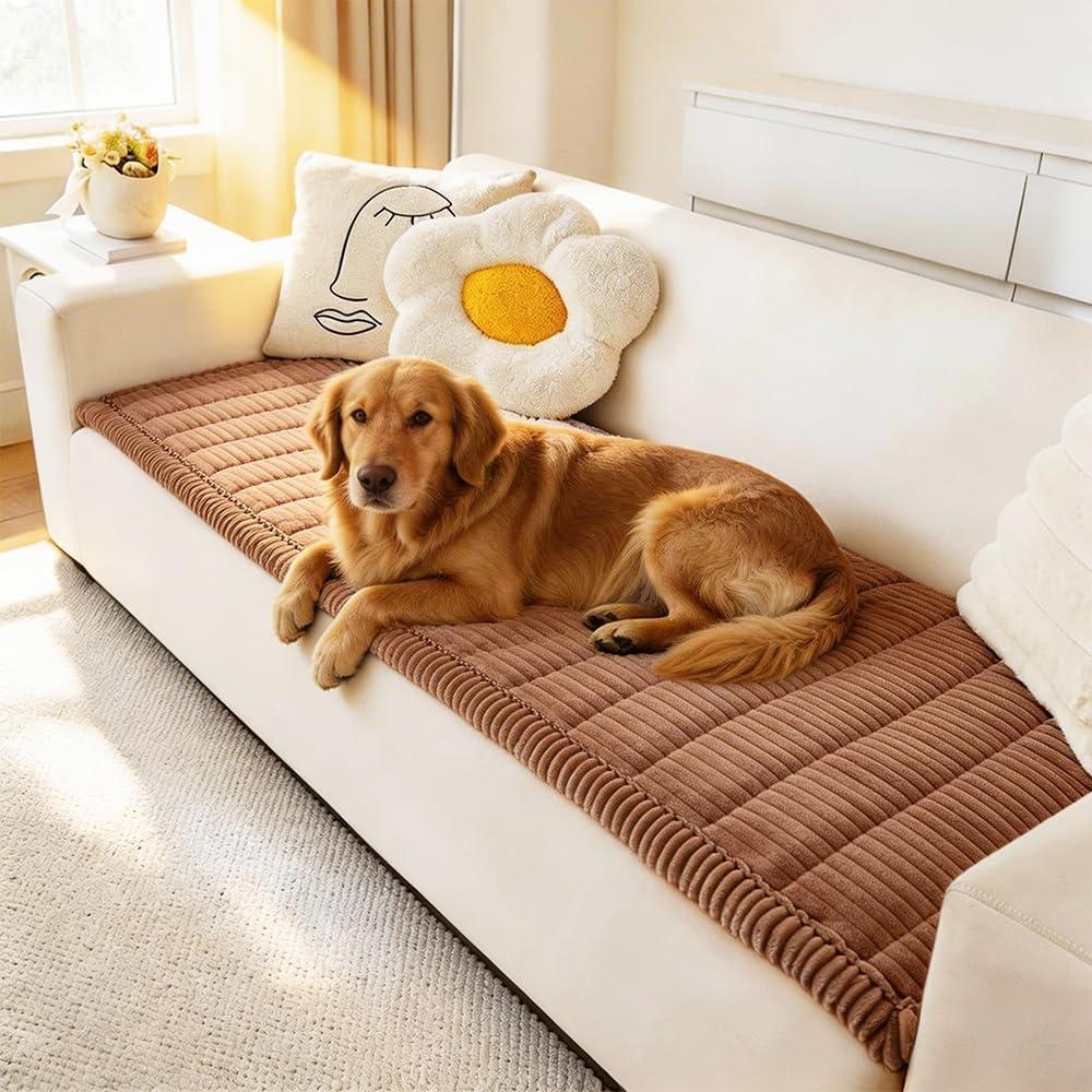Awjcsv Couch Cover for Dogs Washable, Fuzzy Pet Couch Covers for 3 Cushion Sofa Pet Friendly, Non Slip Sofa Cover (Dark Brown, 23.6" x 47"/60 x 120cm)