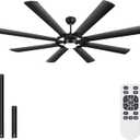 Ohniyou 76 inch Large Ceiling Fans with Lights and Remote, 8 Wood Blades Black Outdoor Modern Industrial LED Lights Ceiling Fans with Reversible Quiet DC Motor for Living Room Patio Farmhouse Bedroom