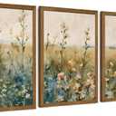 AVECCO 3 Pieces Framed Vintage Wildflower Canvas Wall Art, Nature Floral Artwork Wall Decor, Rural Botanical Art Prints for Bedroom Living Room Office Home Decoration Ready to Hang 16x24 Inch