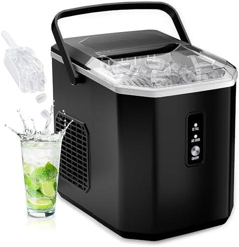 Euhomy Portable Countertop Ice Maker - 9 Cubes in 6 Mins, 26lbs/Day, Self-Cleaning with Ice Scoop & Basket, Compact for Home/Kitchen/Office/RV (Black)