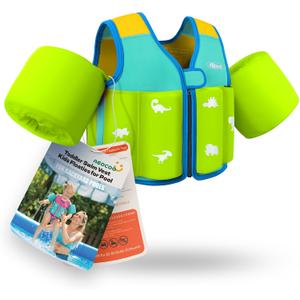 AEOCOO Toddler Swim Vest, Kids Pool Floaties for 1-2-3-5-7-9 Years Old, Comfortable Wear Bright Float Jacket with Water Ring, Unpadded Sides for Arm Comfort, Boys, Girls, nios, M (Chest Size up to 26.77IN, 30-50lb)