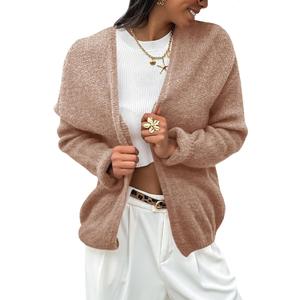 Saodimallsu Womens Fall Open Front Cardigan Sweaters Long Sleeve Soft Slouchy Cozy Knit Casual Loose Sweater Coats (Medium, Light Brown)