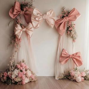 Thiccywoov 5 Pcs Large Pink Bow Party Decorations 15.7''-27.6'' Big Satin Ribbon Bows Hanging Wall Decors for Coquette Party Baby Shower Wedding Engagement Bridal Bachelorette Supplies