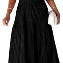 MASCOMODA Off The Shoulder Flowy Maxi Dress for Women 2024 Summer Casual Puff Short Sleeve Smocked Ruffle Beach Long Dresses Small