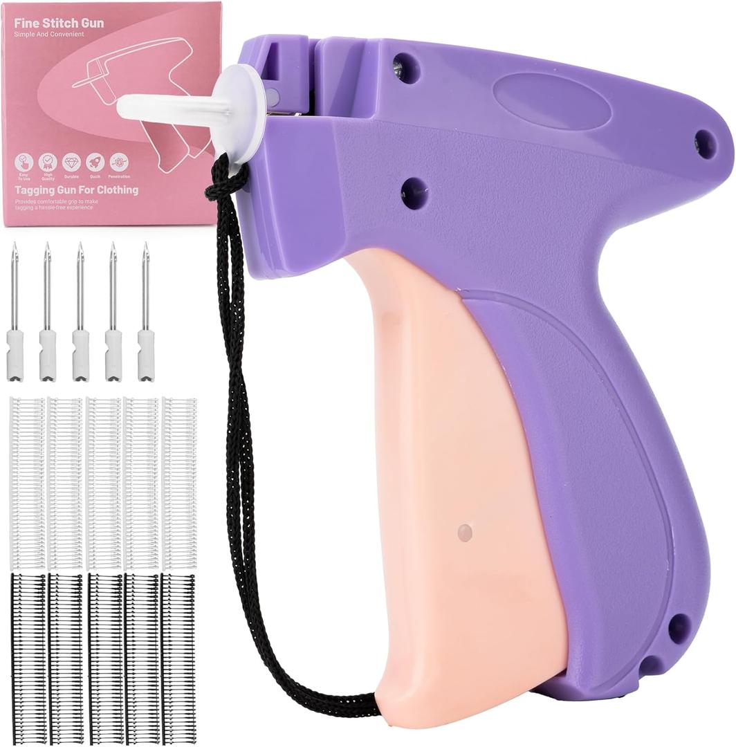 Clothing Label Gun,Standard Retail Price Tag Labeling Gun Kit,Having 5 Needles, 1000 Micro Fasteners,Suitable for Store,Warehouse,Consignment,Yard Sale,etc.(Purple)