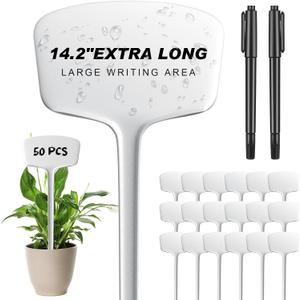 50 Pcs 14.2 Inch Plastic Plant Labels Plant Tags T Type Plant Markers with Pen for Outdoor Indoor Garden Pot Plant Herbs Flowers Vegetable
